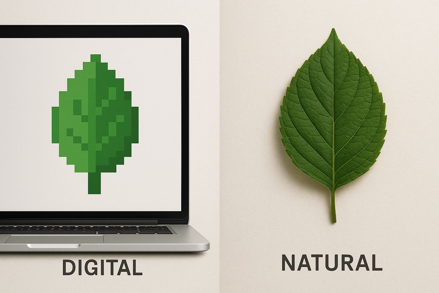 Image of a digital vs physical leaf 